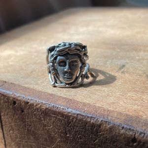Medusa ring adjustable brass silver face boho layering statement chunky
